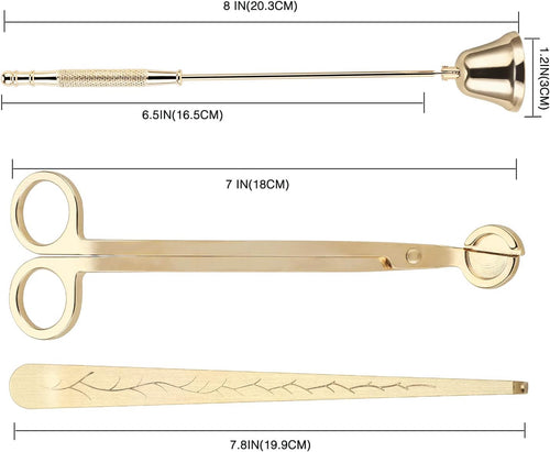 3 in 1 Candle Accessory Set - Wick Trimmer, Snuffer, Dipper with Gift Package for Candle Lovers (Champagne Gold)
